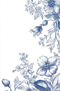 蓝调花卉边角装饰图案