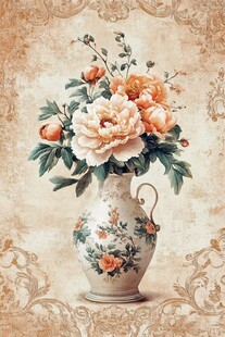 复古花瓶中的娇艳花卉