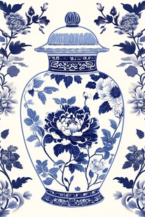 青花瓷瓶花卉图案装饰