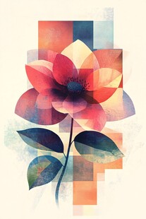抽象几何风格绚丽花卉图