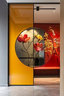 中式圆窗屏风的雅致景致