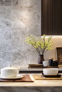 大理石墙面的雅致厨房角落