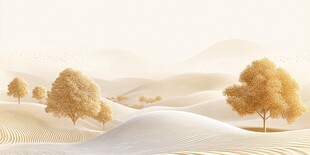 金色沙丘间的静谧树木