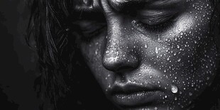 雨中沉思的忧郁女性