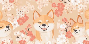 萌趣柴犬与烂漫樱花相伴