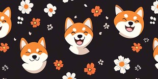 柴犬花卉可爱图案背景图