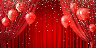 喜庆红幕气球五彩碎纸场景