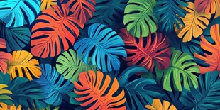 热带多彩叶片无缝图案