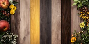 木纹背景的水果花卉组合