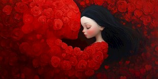 女孩沉浸于浪漫玫瑰世界