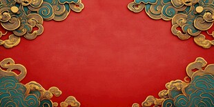 中式红底金蓝祥云装饰