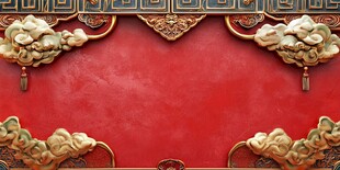 中式红底金饰古典边框背景