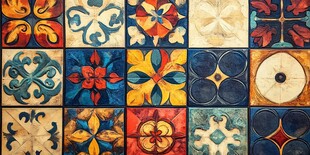 多彩复古花纹瓷砖图案