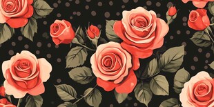 复古风红玫瑰花卉图案