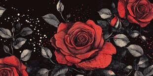 黑底红玫瑰花卉艺术图案