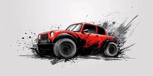 红色越野小车动感艺术风