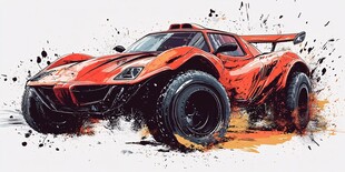 热血橙色越野赛车艺术画