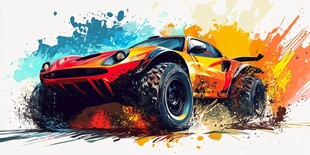 动感越野赛车水彩艺术画