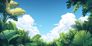 热带丛林的蓝天白云美景