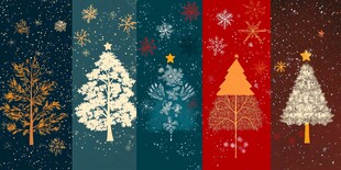 多彩圣诞树木雪花装饰图