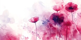 水彩风浪漫盛开的红色花朵