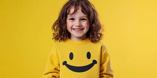 穿笑脸衣的开心卷发小孩