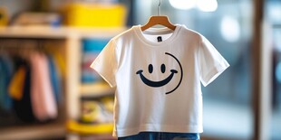 笑脸图案白色短袖T恤