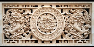 中式木雕花板 双龙戏牡丹