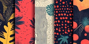 多彩几何植物图案布料