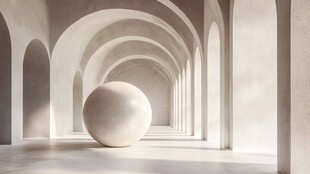 拱形长廊中的白色圆球