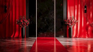 红幕花饰铺就优雅空间