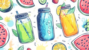 夏日缤纷果汁插画