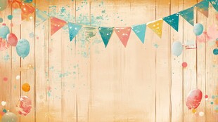 缤纷气球彩旗装饰木质背景