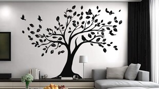 简约树影墙贴装饰客厅一角