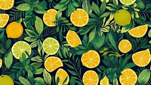 清新柠檬绿叶水果图案