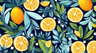 柑橘绿叶花卉图案背景