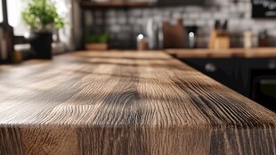 质朴木纹厨房台面特写