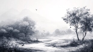 雾霭山林间的静谧景象