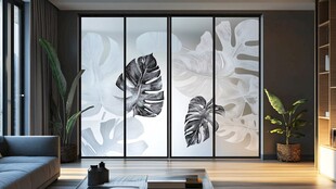 简约风客厅玻璃叶纹移门