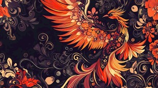 凤凰花卉图案的精美艺术画
