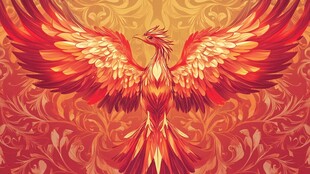 华丽凤凰展翅于复古背景