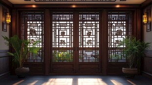 中式典雅门窗室内景致