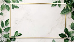 绿叶金框大理石背景图