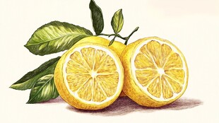 手绘柠檬静物图