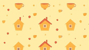 温馨小屋与茶杯图案背景