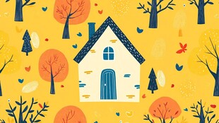 秋日小屋插画风景