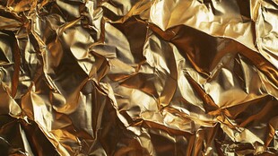 金色褶皱锡纸纹理特写
