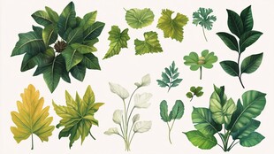 多样手绘绿叶植物素材