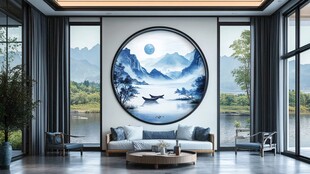 中式客厅的山水壁画之美