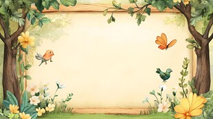 春日花鸟边框插画背景